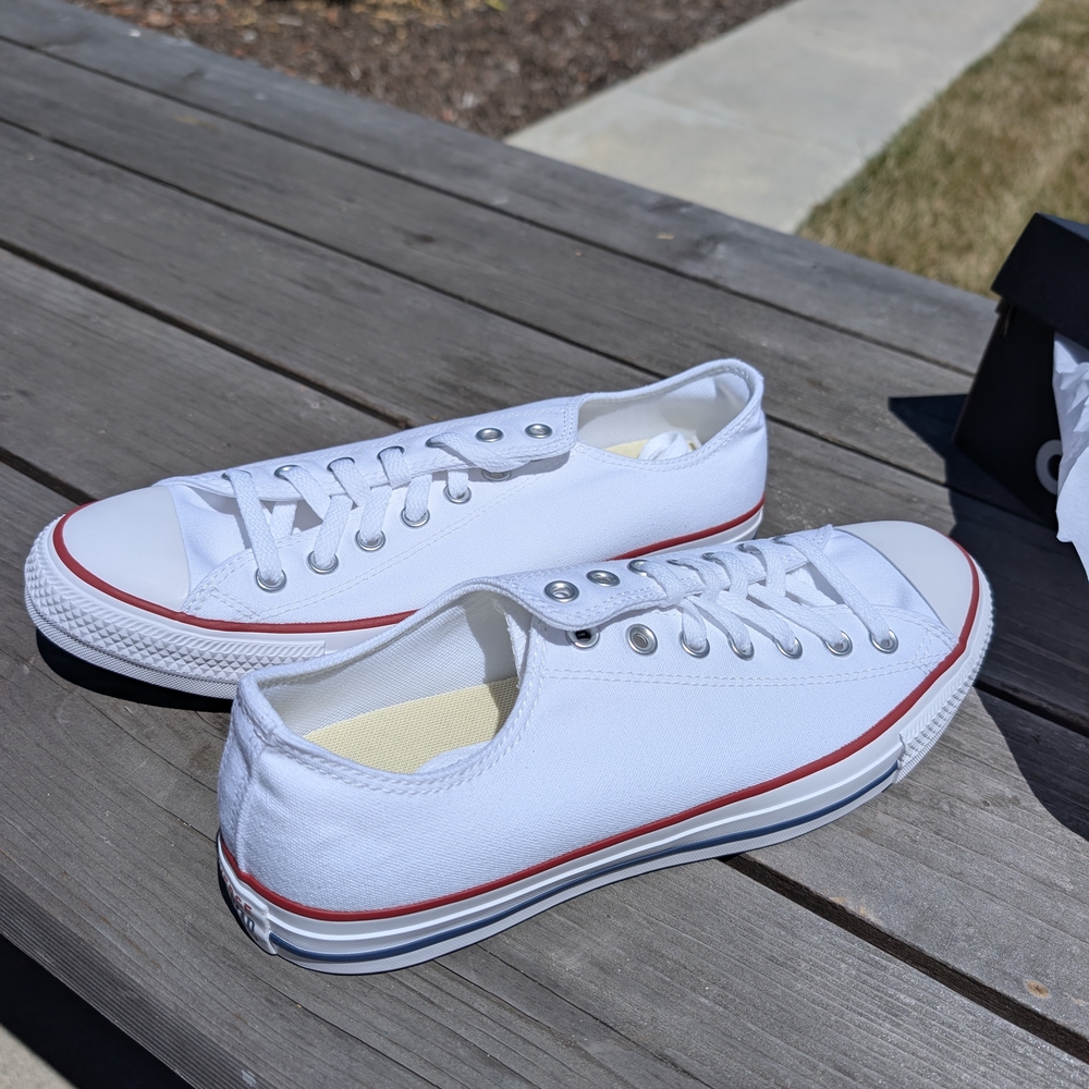 Converse White Sneakers with Red Accent